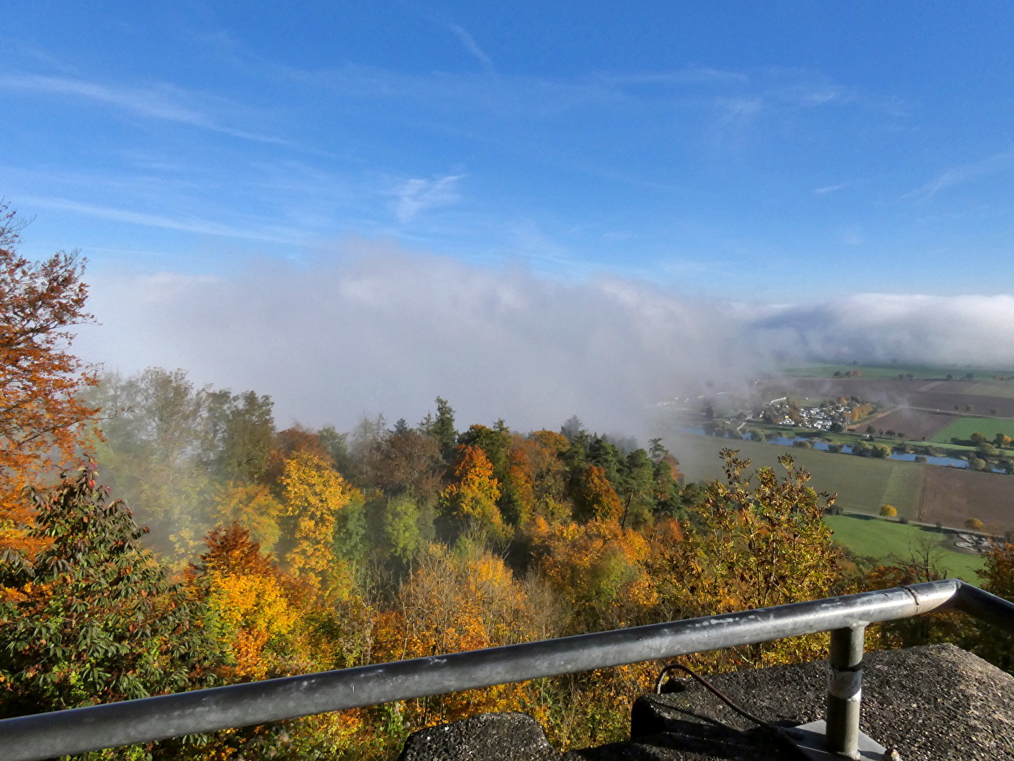 der Turm, der Wald, der Fluss und der Nebel