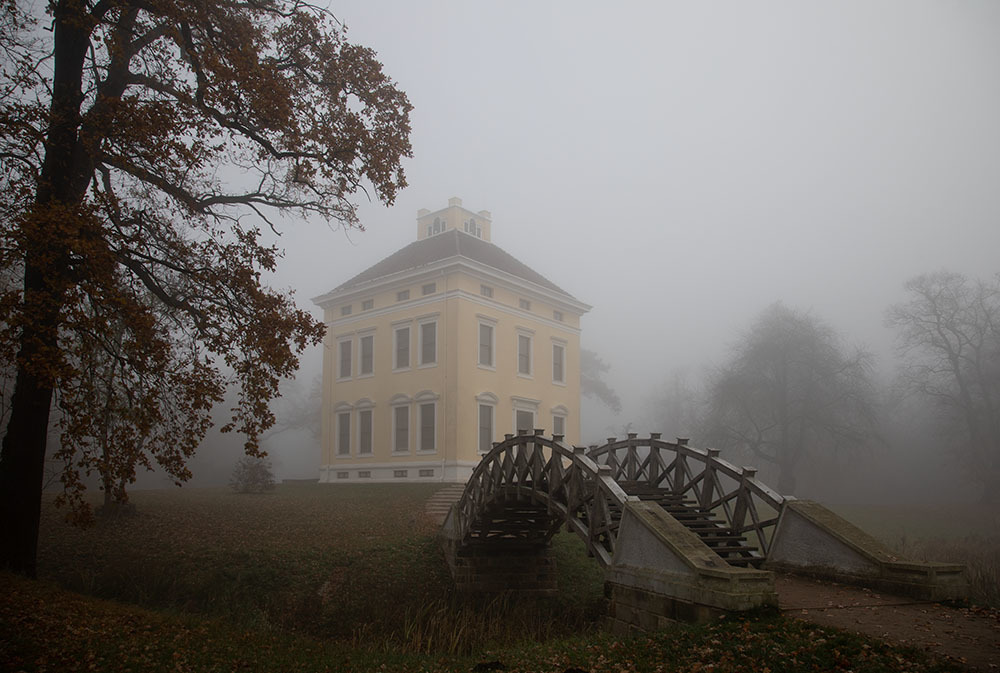 Schloß Luisium im Nebel