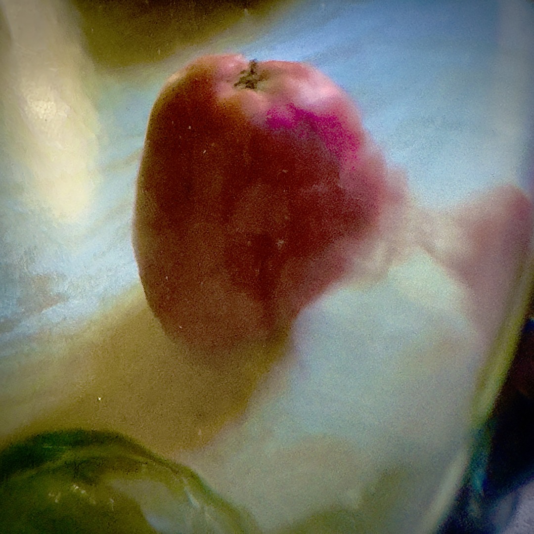 Apfel durch Glasvase fotografiert