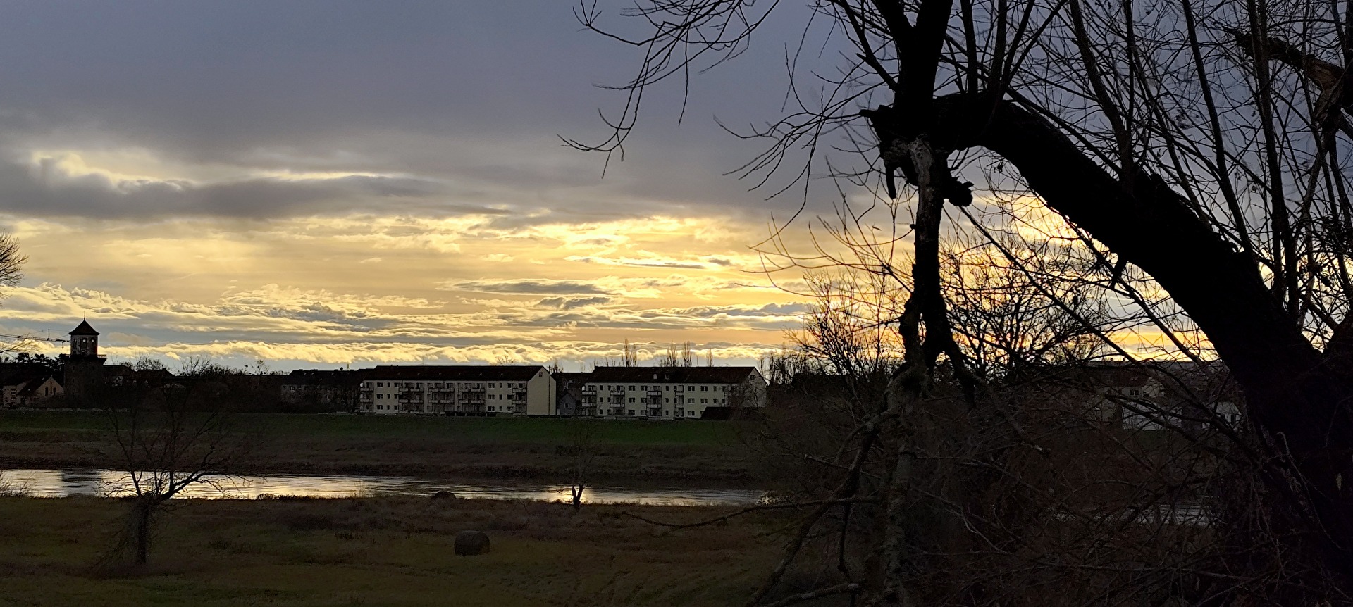 Häuser hinter dem Elbdeich