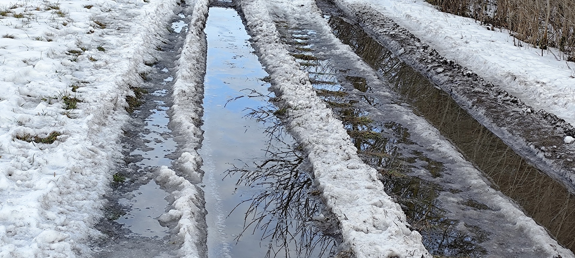 Spuren im Schneematsch