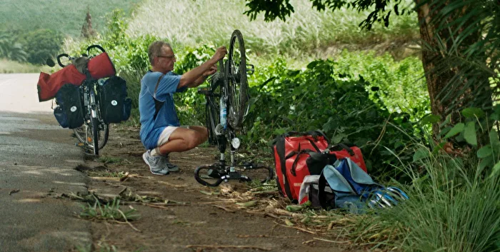 Repairing a Flat Tire on the Six-Month Bike Trip Through Brazil
