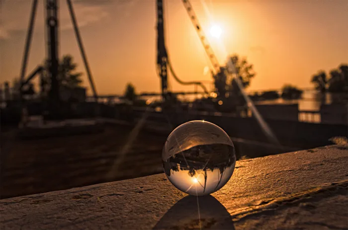 Sunset through a glass ball