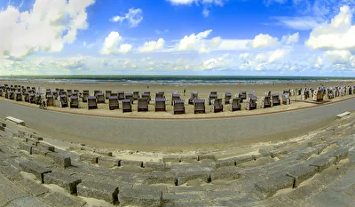 Blick mit dem Fisheye vom Deich auf den Strand . . .