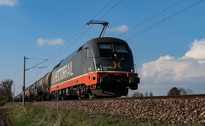 A Taurus locomotive pulls a tank car train