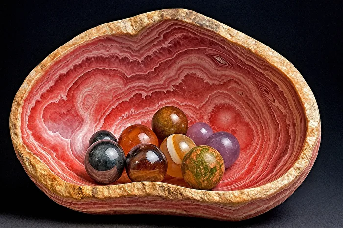 Rhodochrosite bowl - photo edited with AI