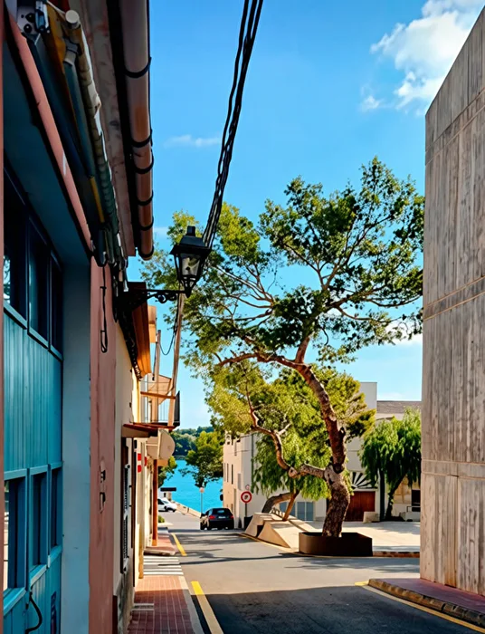Graceful tree between the houses