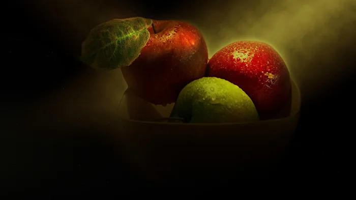 3 Äpfel, macro, mystisches Licht