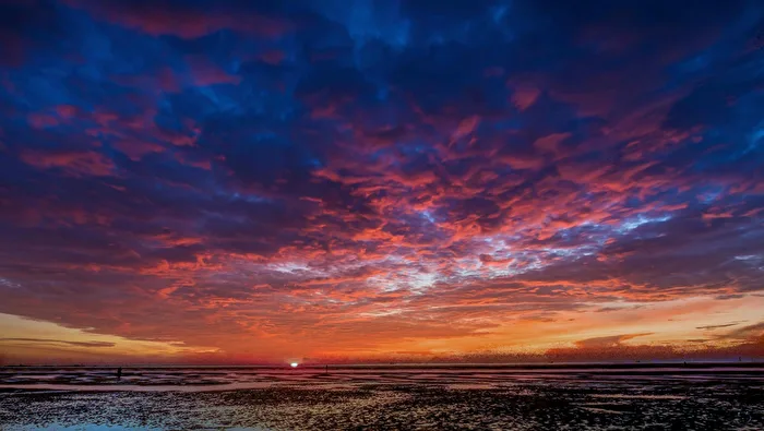 die Sonne versinkt im Wattenmeer
